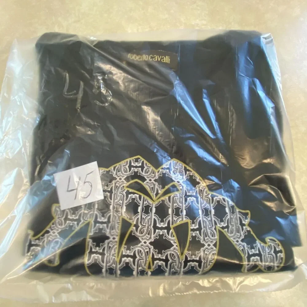 Roberto Cavalli Mens Monogram Logo Graphic T-Shirt Short Sleeve Black Medium M